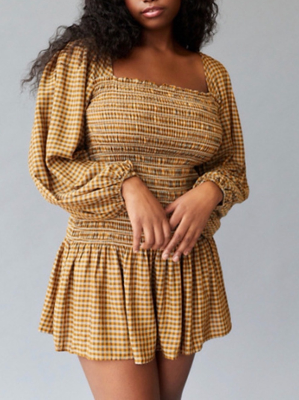 Urban Outfitters UO Francis Smocked Long Sleeve Mini Dress